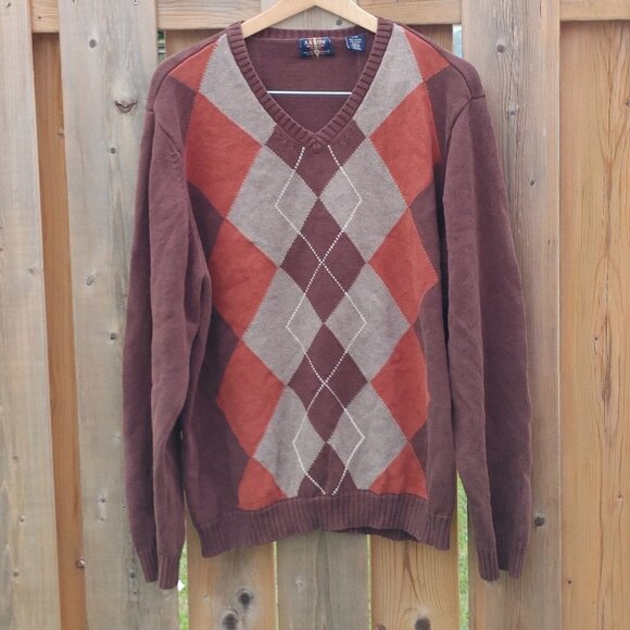 RETRO ARGYLE Sweater Men's Size Large ARROW Knit Sweater - Picture 5 of 5
